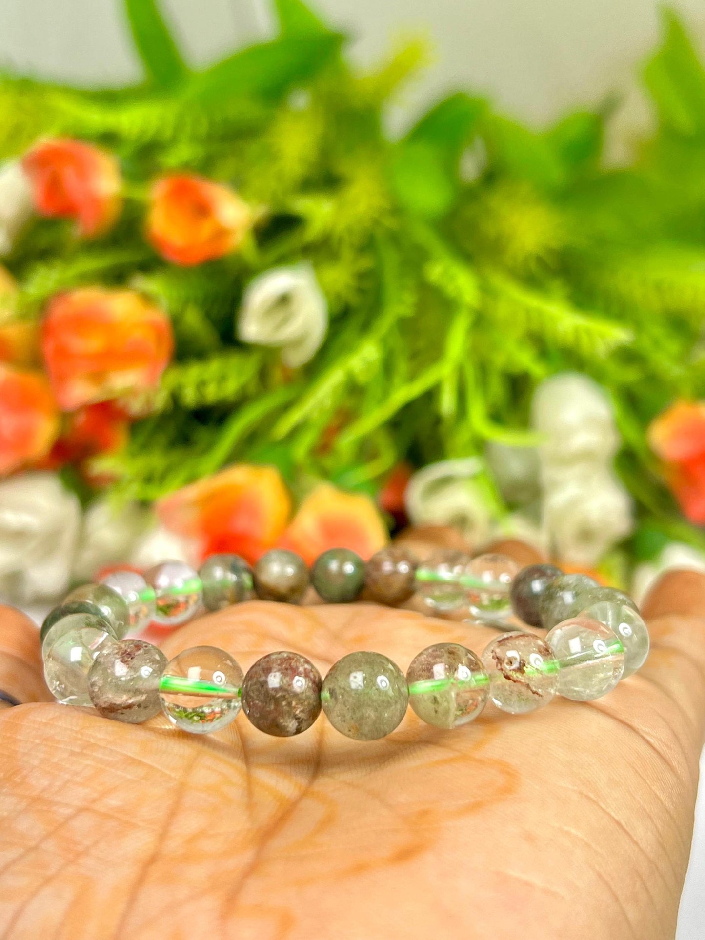 Shamanic Dream Quartz Stone l Lodolite Stone l Chaman Dream Quartz Bracelet l Stretchable Bracelet l Unisex Bracelet l 8 MM Bracelet