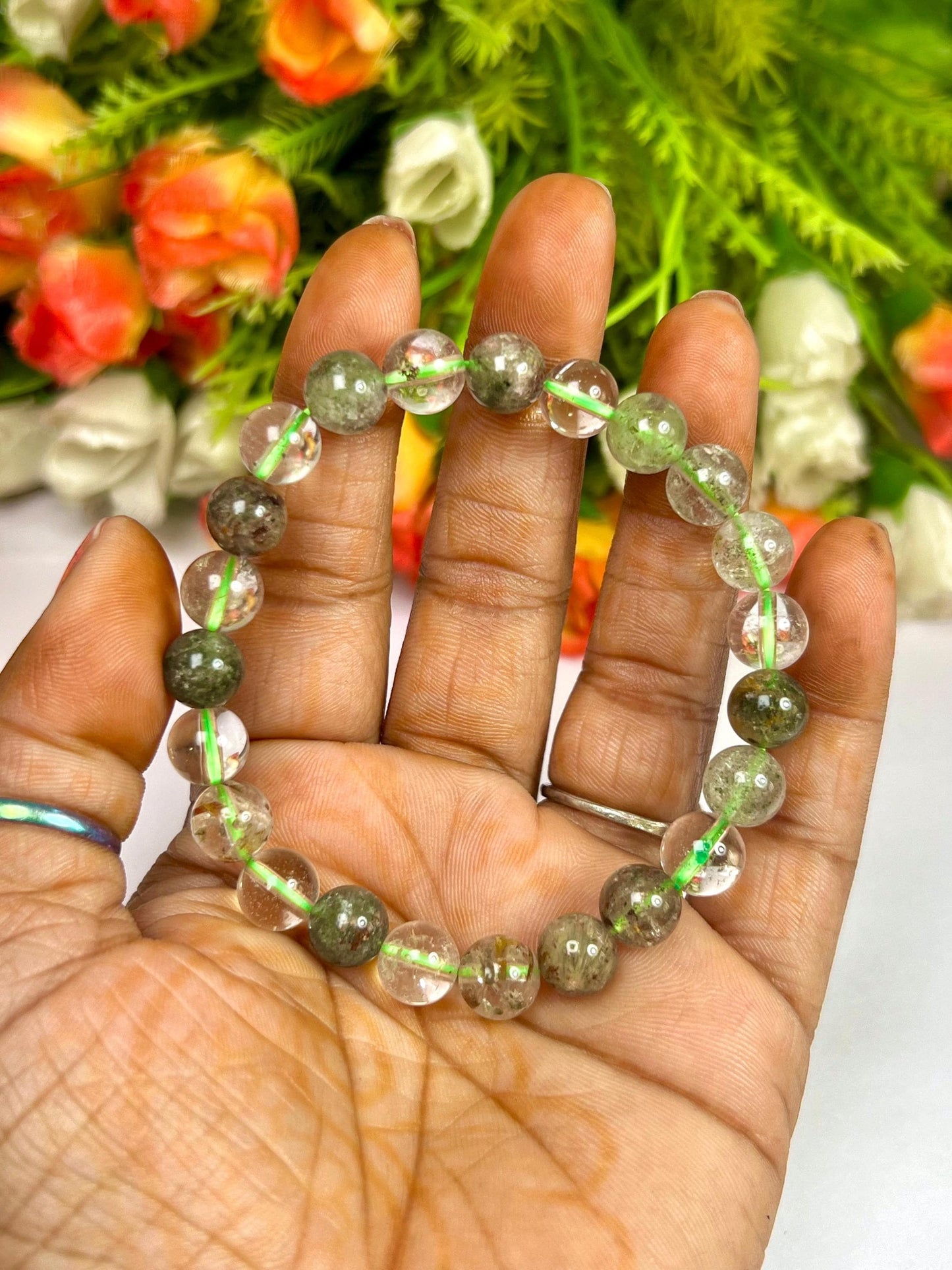Shamanic Dream Quartz Stone l Lodolite Stone l Chaman Dream Quartz Bracelet l Stretchable Bracelet l Unisex Bracelet l 8 MM Bracelet