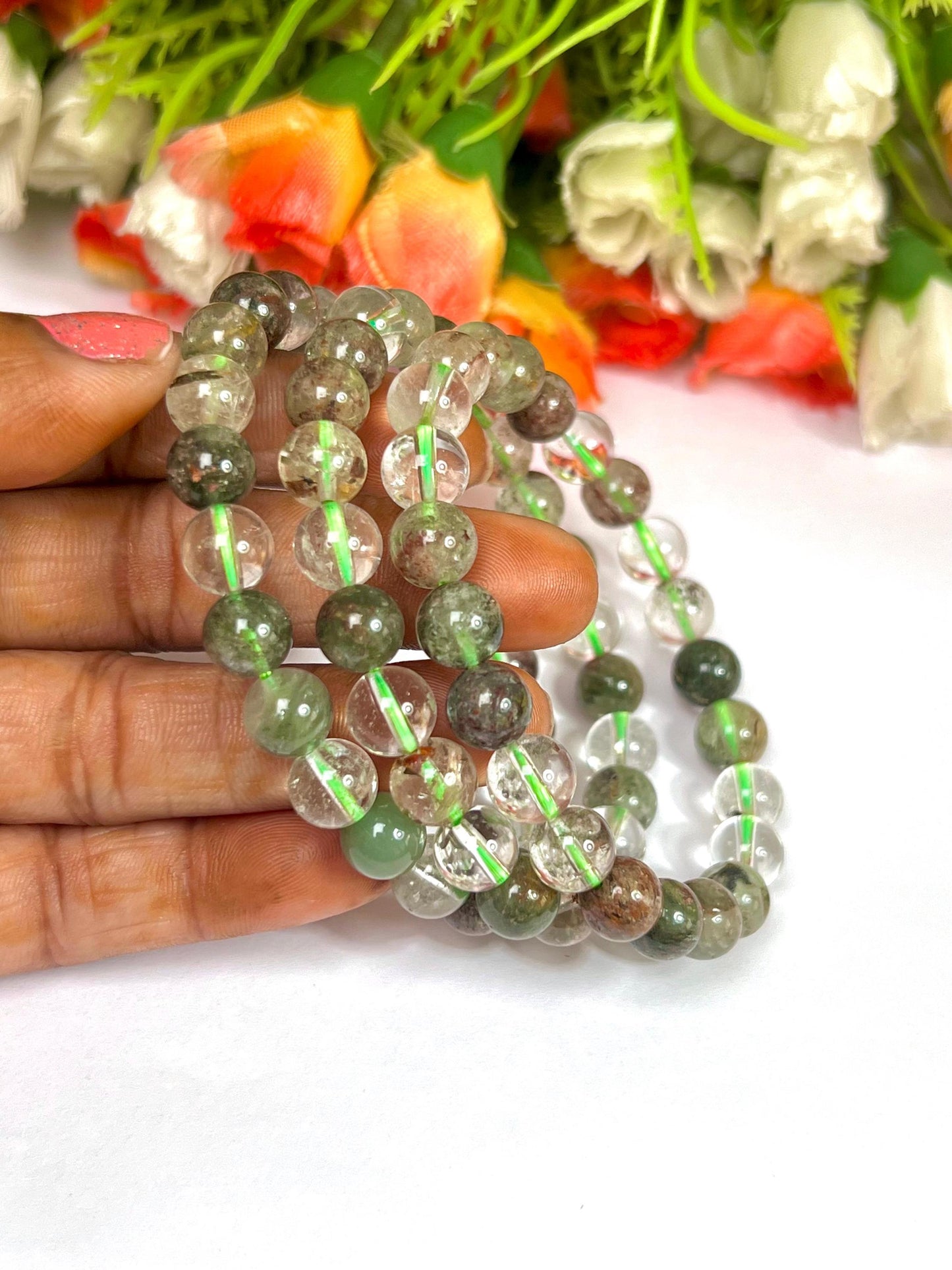 Shamanic Dream Quartz Stone l Lodolite Stone l Chaman Dream Quartz Bracelet l Stretchable Bracelet l Unisex Bracelet l 8 MM Bracelet