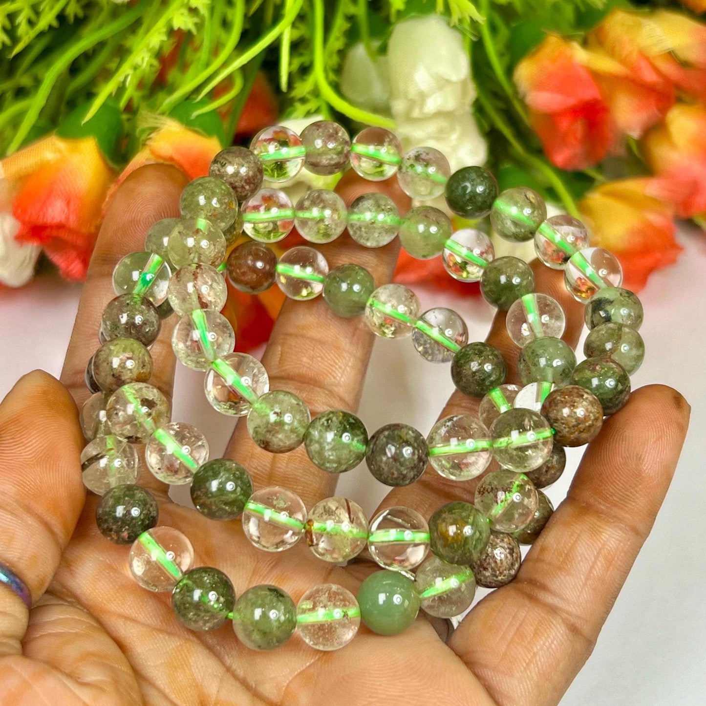 Shamanic Dream Quartz Stone l Lodolite Stone l Chaman Dream Quartz Bracelet l Stretchable Bracelet l Unisex Bracelet l 8 MM Bracelet