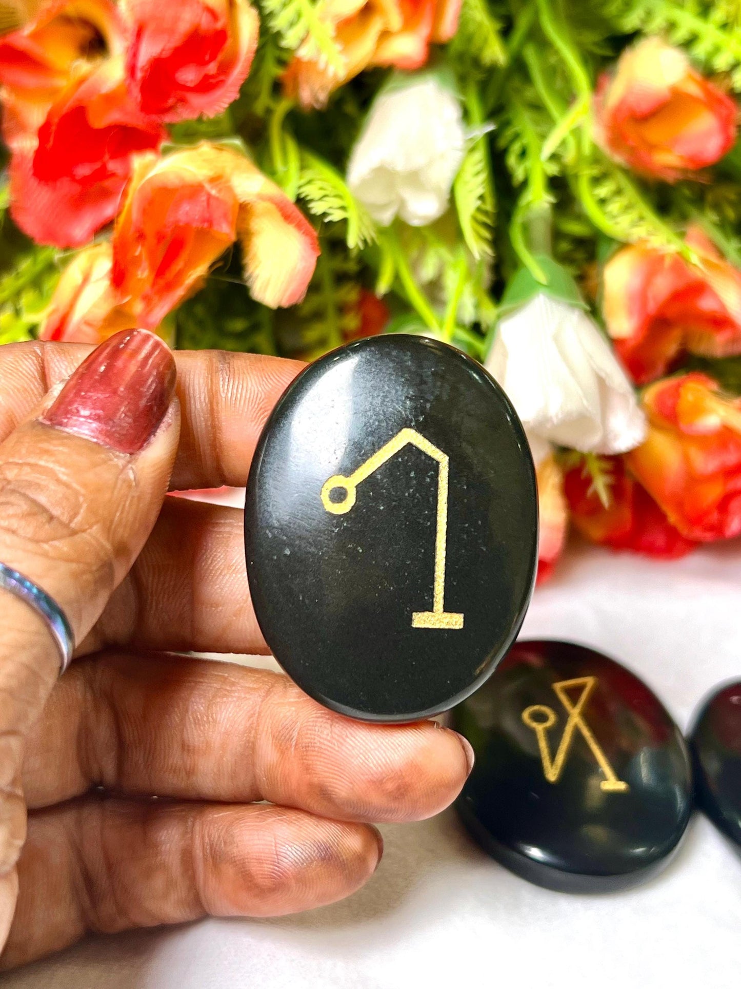Black Obsidian Stone Archangel Stones Set Uriel, Michael, Raphael, Gabriel Orthodox Christian Church Four Archangels Symbol Set