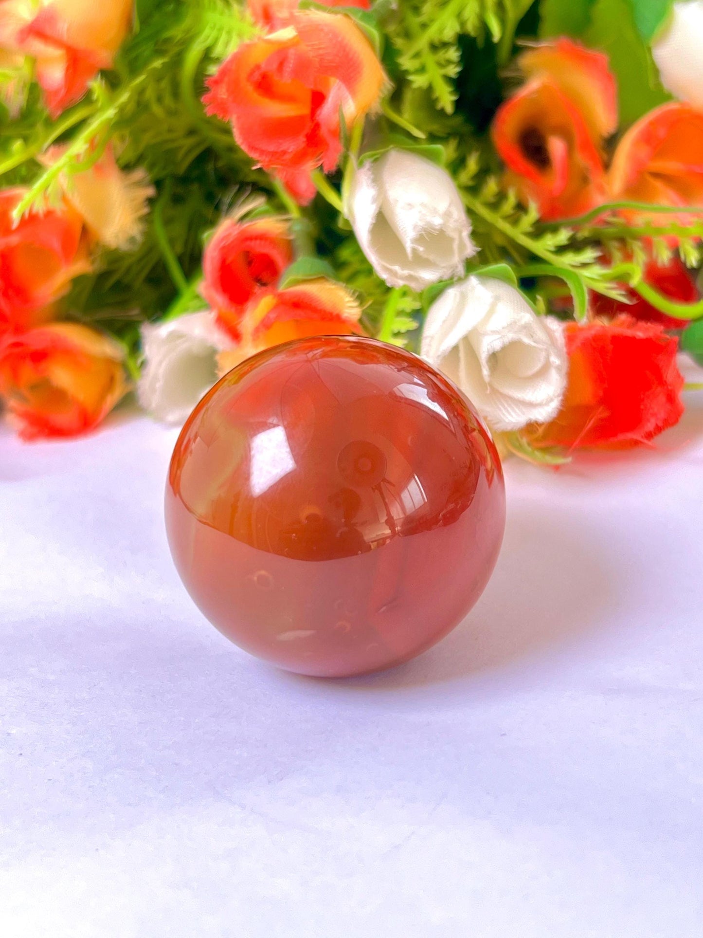Carnelian Stone Sphere 40 MM Crystal Ball Orb Pocket Stone Meditation Space Crystal Grid With wooden Stand