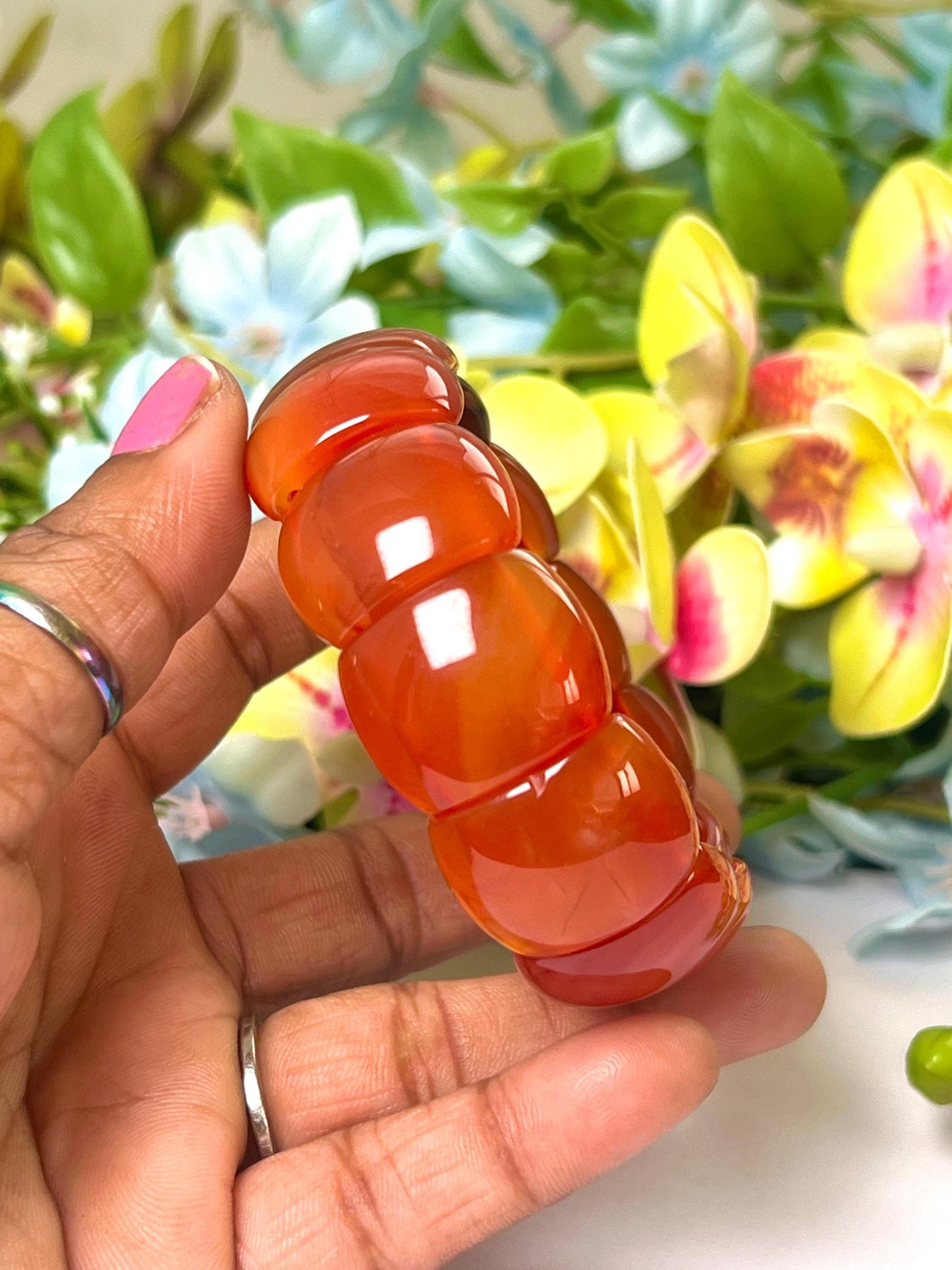 20 MM Carnelian Stone Rectangle Shape Bracelet l Stretchable Bracelet