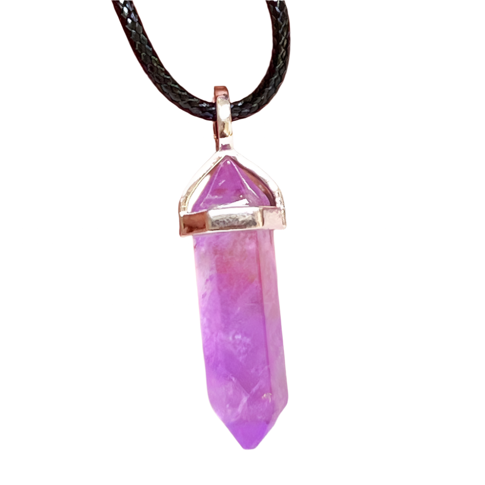 High-Vibration Vera Cruz Amethyst Double Point Pencil Pendant | Spiritual Healing Crystal Necklace