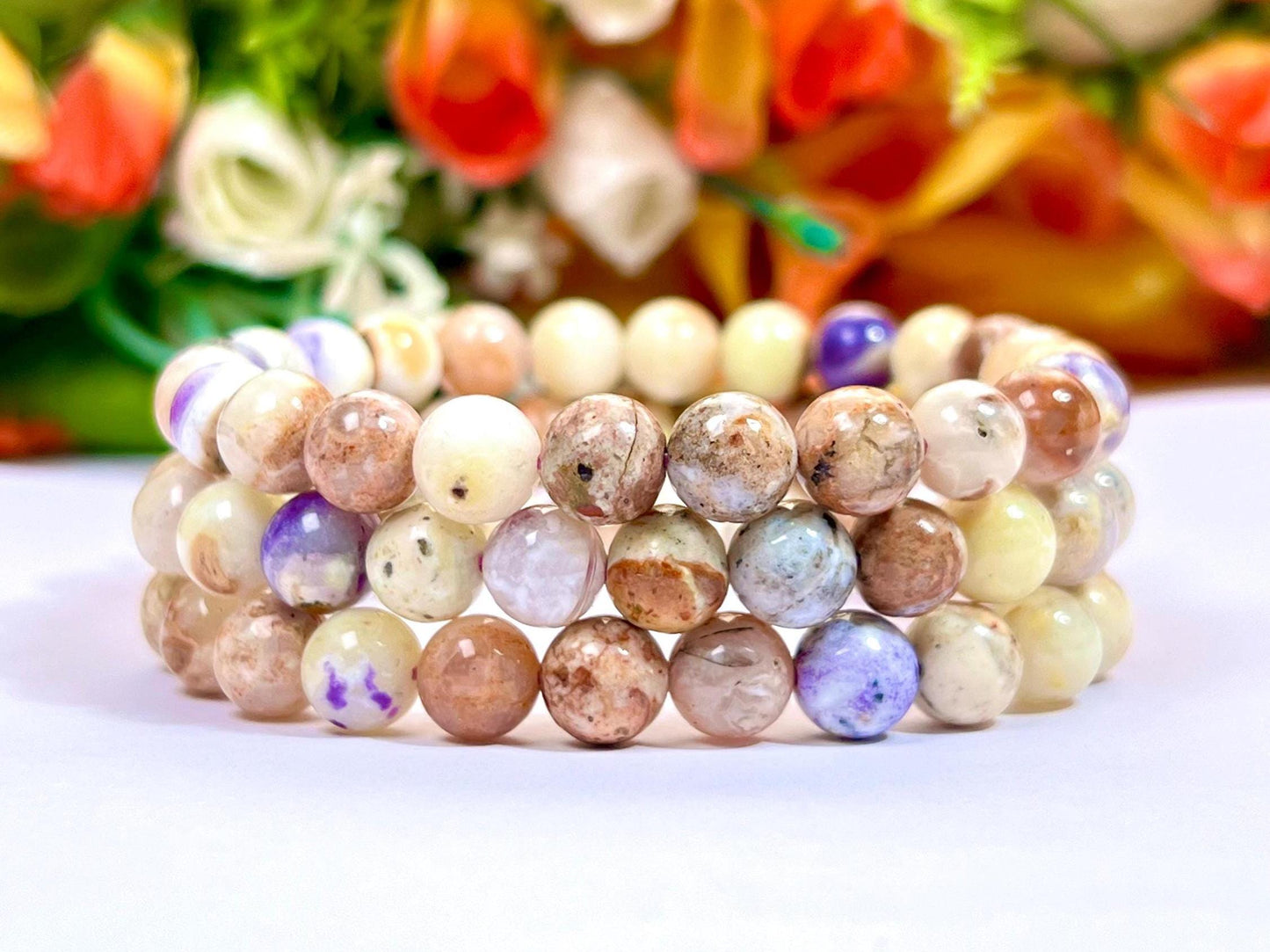 Tiffany Stone Violet Opal Stone Bracelet l Stretchable Bracelet l Unisex Bracelet l 8 MM Bracelet