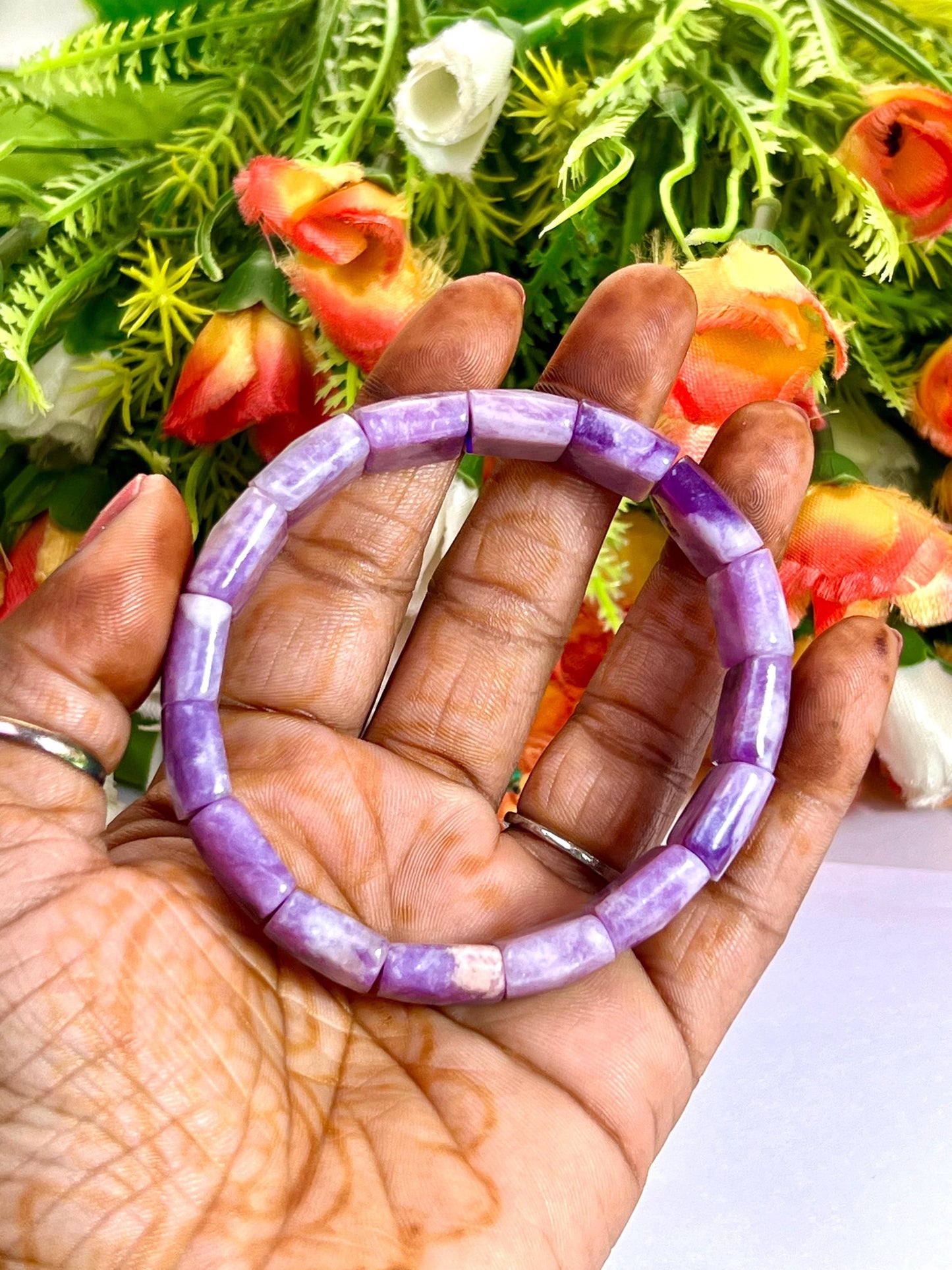 15 MM Lepidolite Stone Bracelet l Stretchable Bracelet