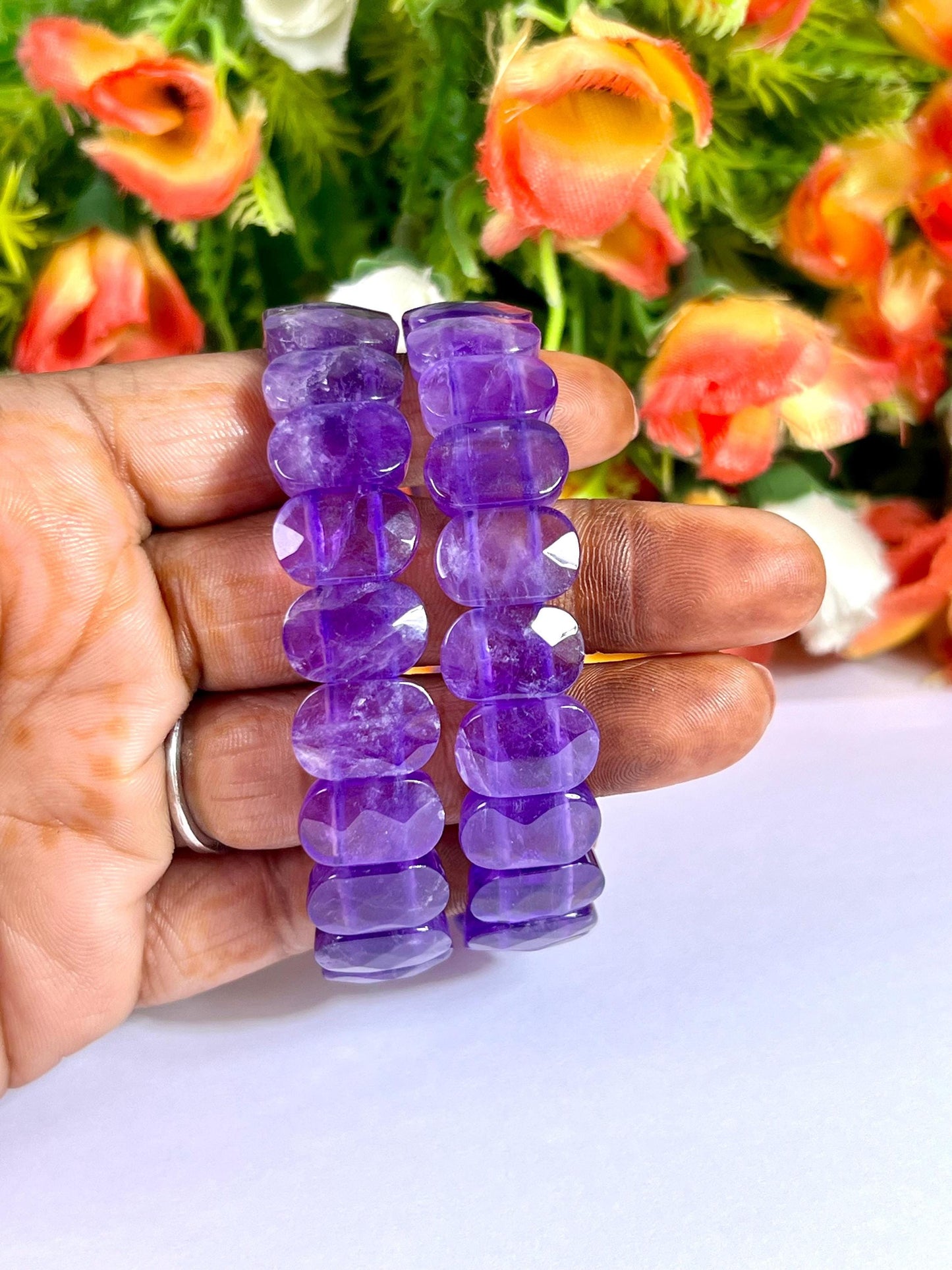 15 MM Amethyst Stone Bracelet l Stretchable Bracelet AAAAA +++++