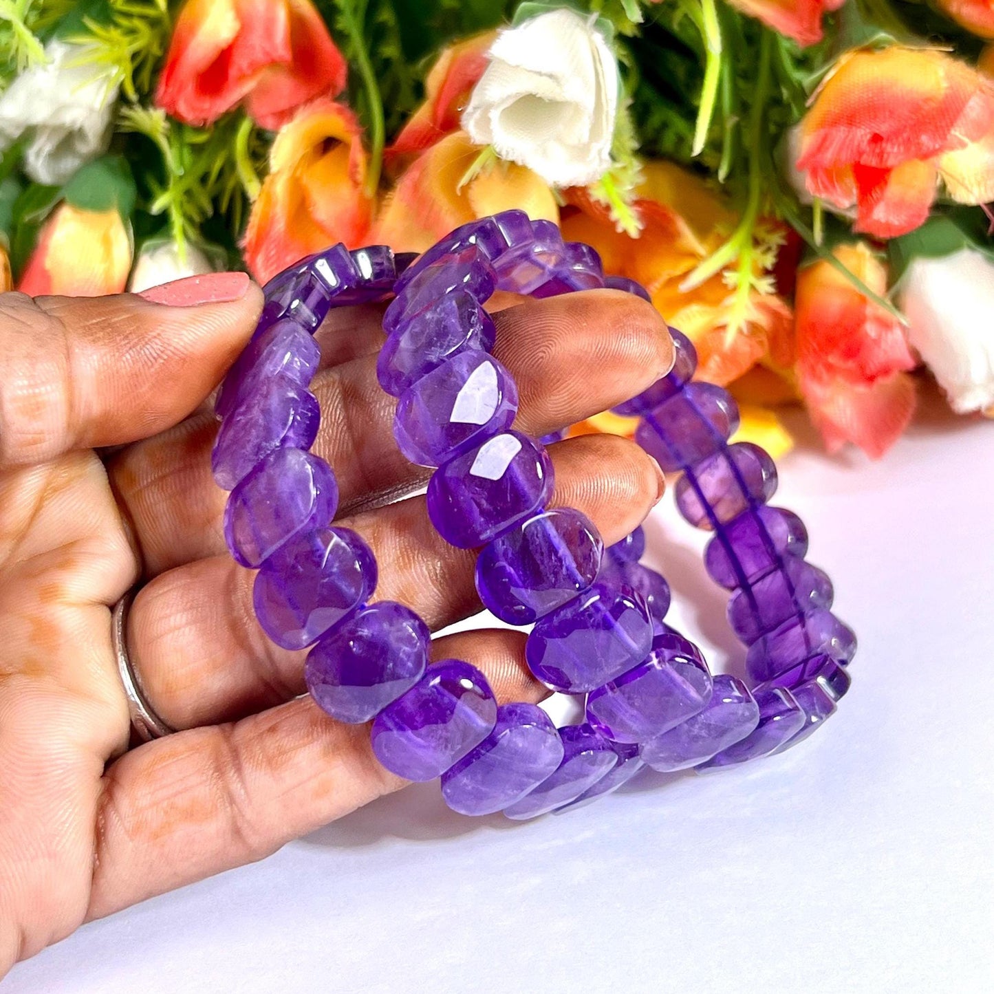15 MM Amethyst Stone Bracelet l Stretchable Bracelet AAAAA +++++