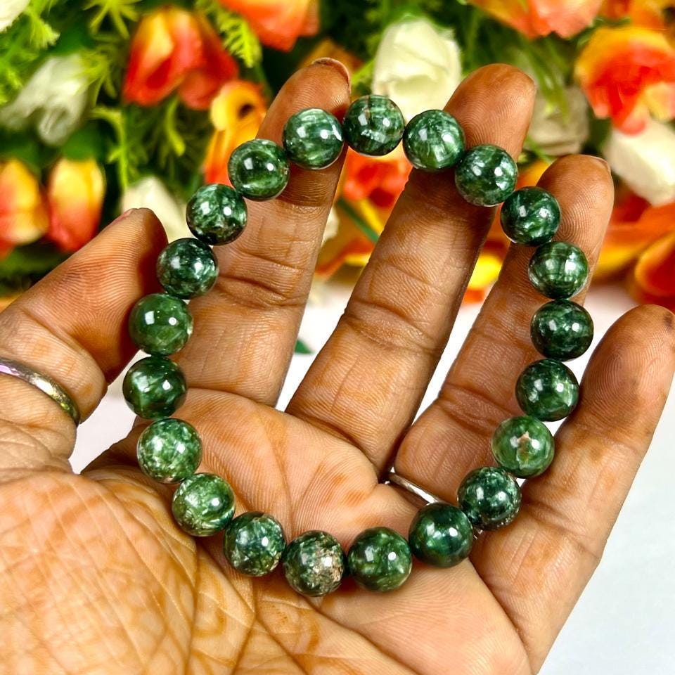 Seraphinite Clinochlore Stone Bracelet l Stretchable Bracelet l Unisex Bracelet l 8 MM Bracelet