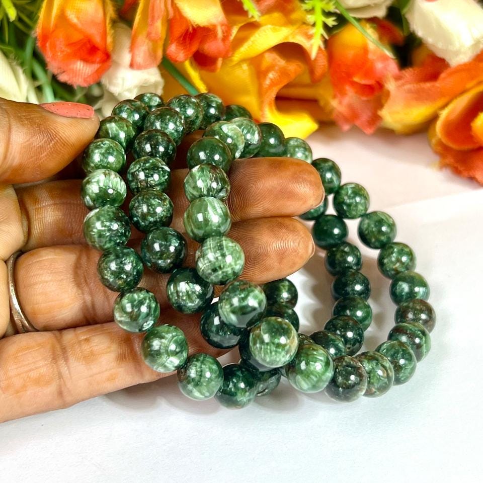 Seraphinite Clinochlore Stone Bracelet l Stretchable Bracelet l Unisex Bracelet l 8 MM Bracelet