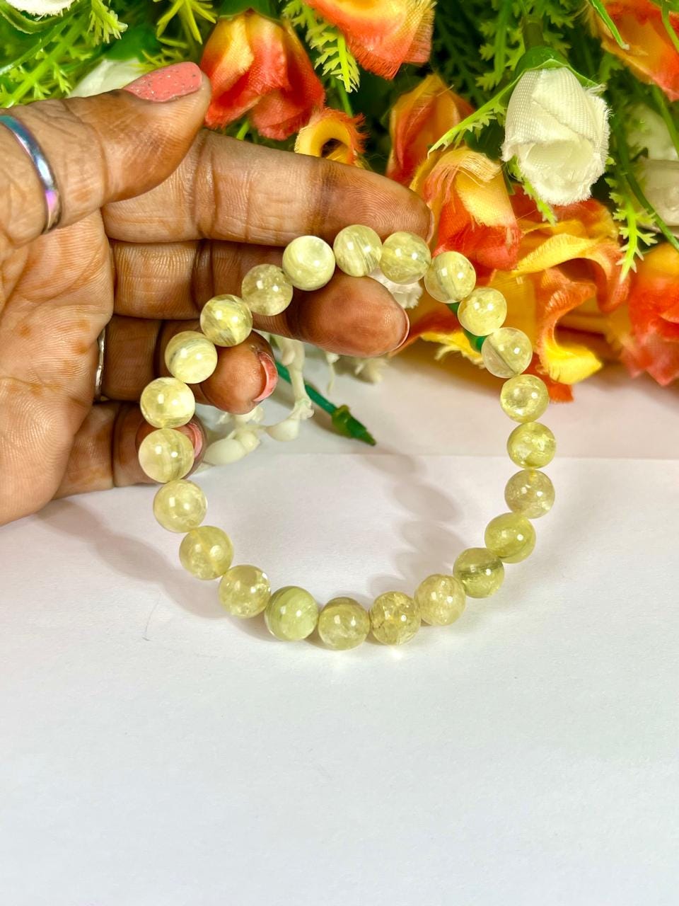 Muscovite Mica Stone Bracelet l Stretchable Bracelet l Unisex Bracelet l 8 MM Bracelet
