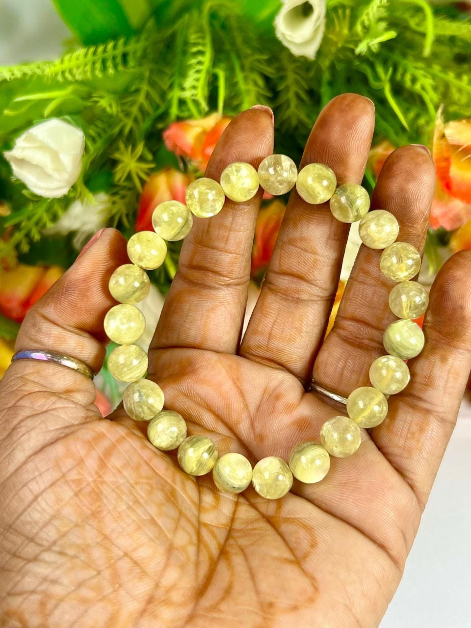 Muscovite Mica Stone Bracelet l Stretchable Bracelet l Unisex Bracelet l 8 MM Bracelet