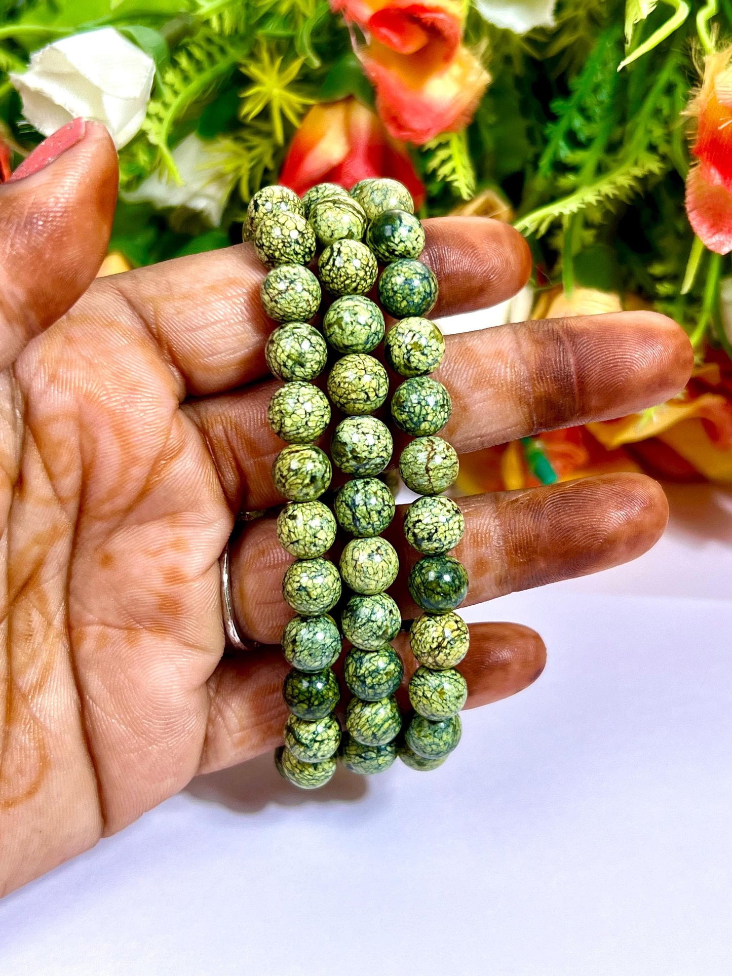 Russian Serpentine Stone Bracelet l Stretchable Bracelet l Unisex Bracelet l 8 MM Bracelet