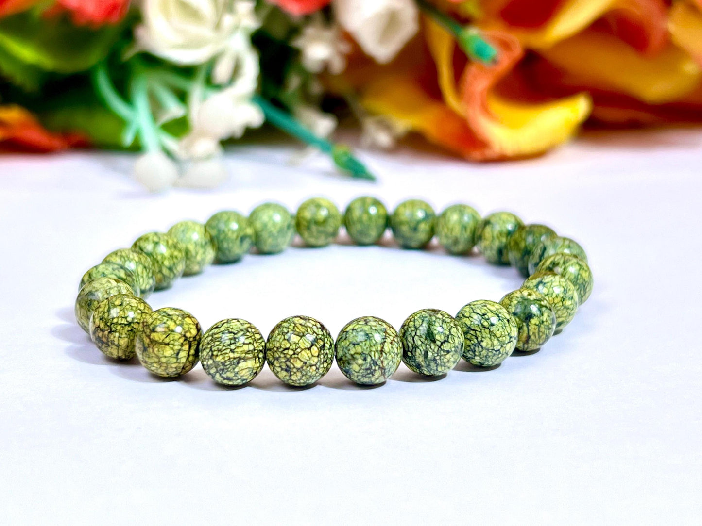 Russian Serpentine Stone Bracelet l Stretchable Bracelet l Unisex Bracelet l 8 MM Bracelet