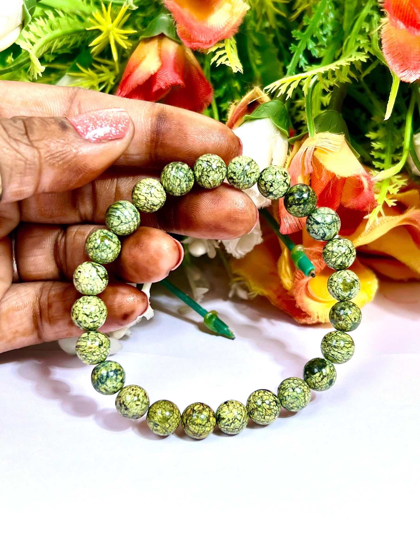 Russian Serpentine Stone Bracelet l Stretchable Bracelet l Unisex Bracelet l 8 MM Bracelet