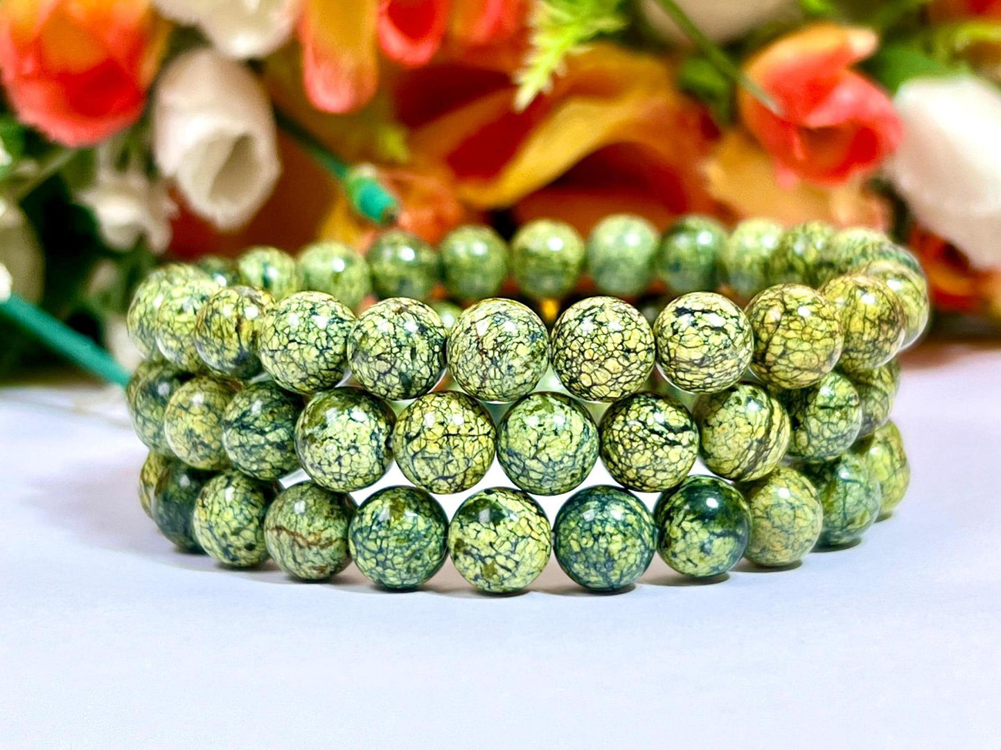 Russian Serpentine Stone Bracelet l Stretchable Bracelet l Unisex Bracelet l 8 MM Bracelet