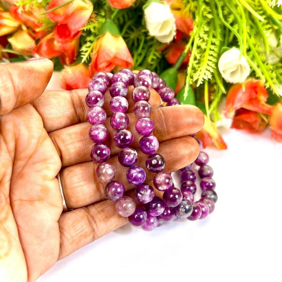 Red Purple Star Lepidolite Stone Bracelet l Stretchable Bracelet l Unisex Bracelet l 8 MM Bracelet