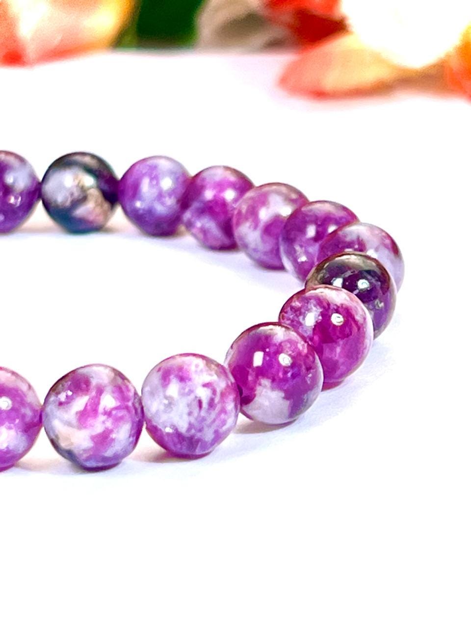 Red Purple Star Lepidolite Stone Bracelet l Stretchable Bracelet l Unisex Bracelet l 8 MM Bracelet