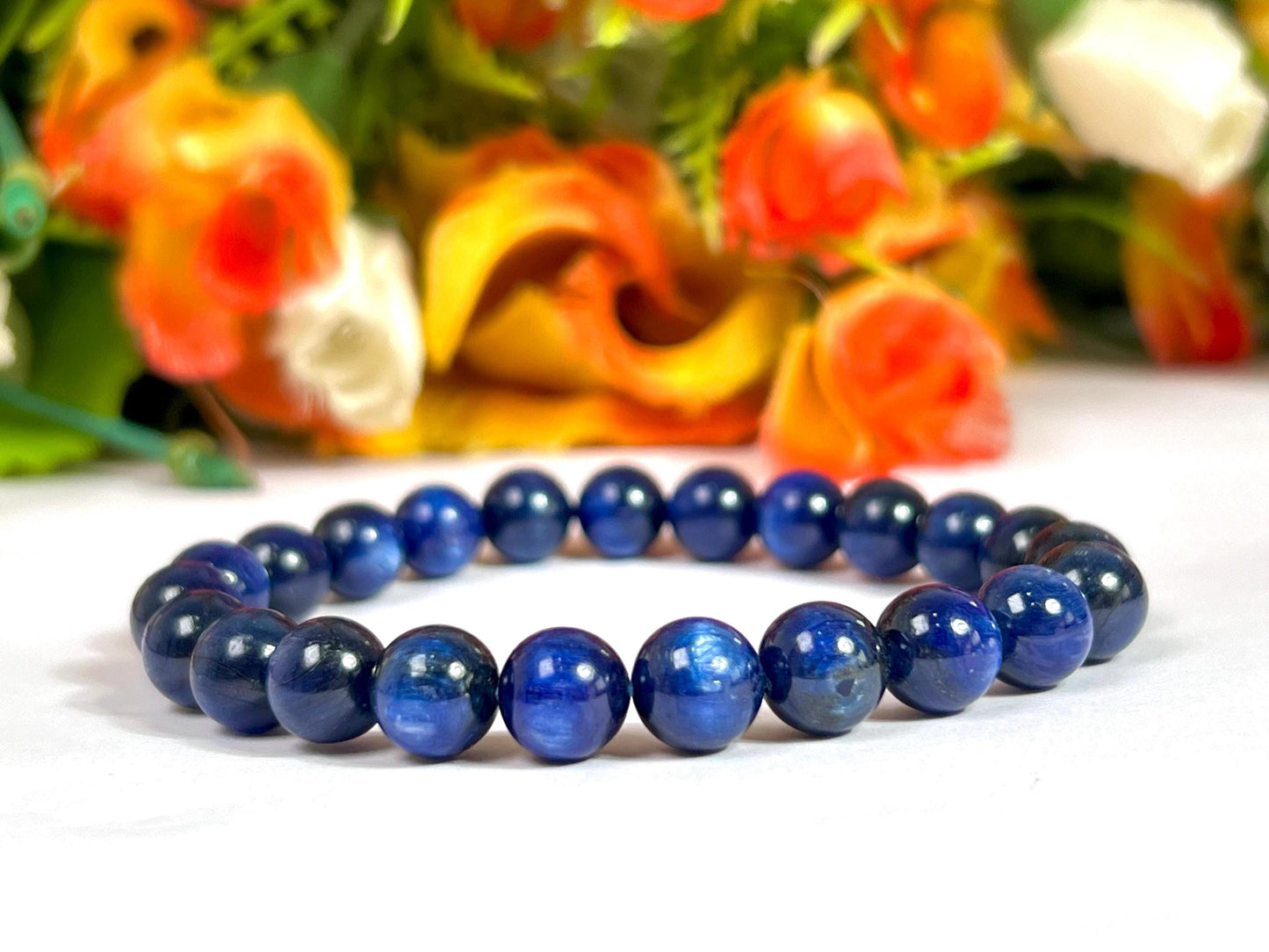 Blue Kyanite Stone Bracelet l Stretchable Bracelet l Unisex Bracelet l 8 MM Bracelet