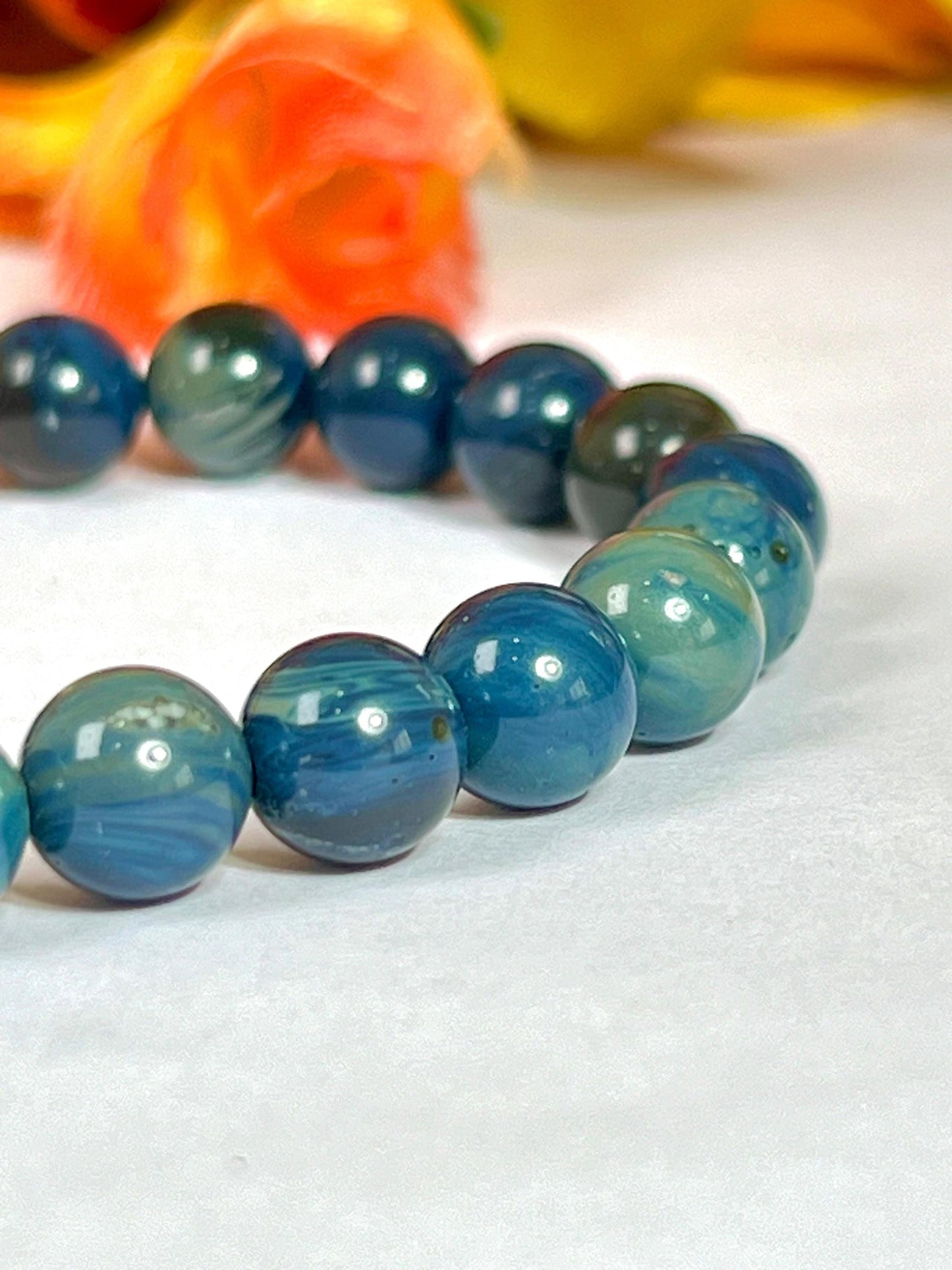 Siberian Agate Blue stone Bracelet l Stretchable Bracelet l Unisex Bracelet l 8 MM Bracelet