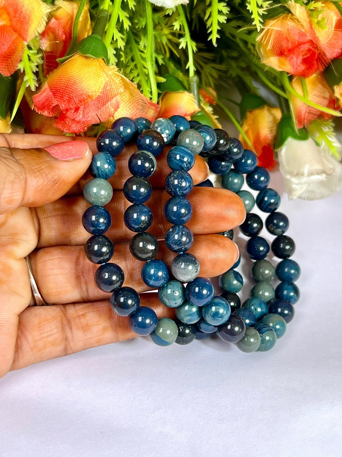 Siberian Agate Blue stone Bracelet l Stretchable Bracelet l Unisex Bracelet l 8 MM Bracelet