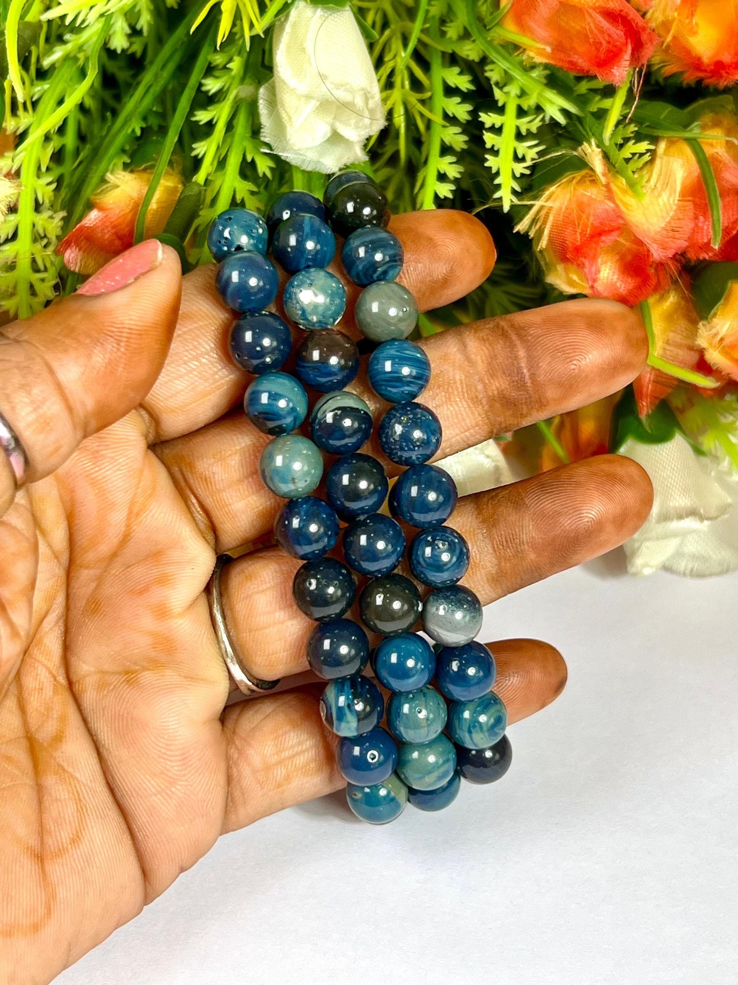 Siberian Agate Blue stone Bracelet l Stretchable Bracelet l Unisex Bracelet l 8 MM Bracelet