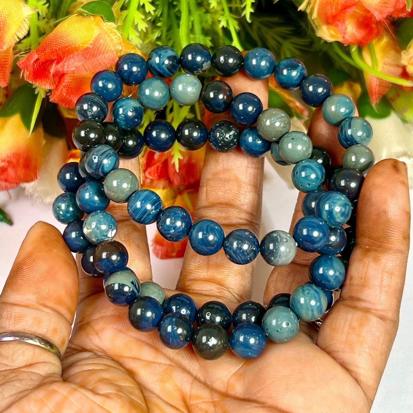 Siberian Agate Blue stone Bracelet l Stretchable Bracelet l Unisex Bracelet l 8 MM Bracelet