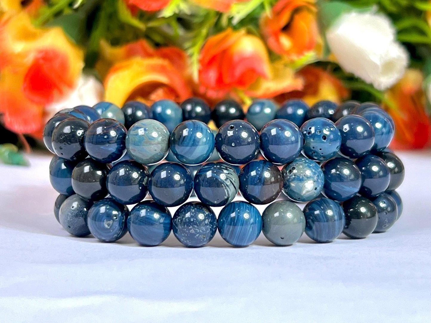 Siberian Agate Blue stone Bracelet l Stretchable Bracelet l Unisex Bracelet l 8 MM Bracelet