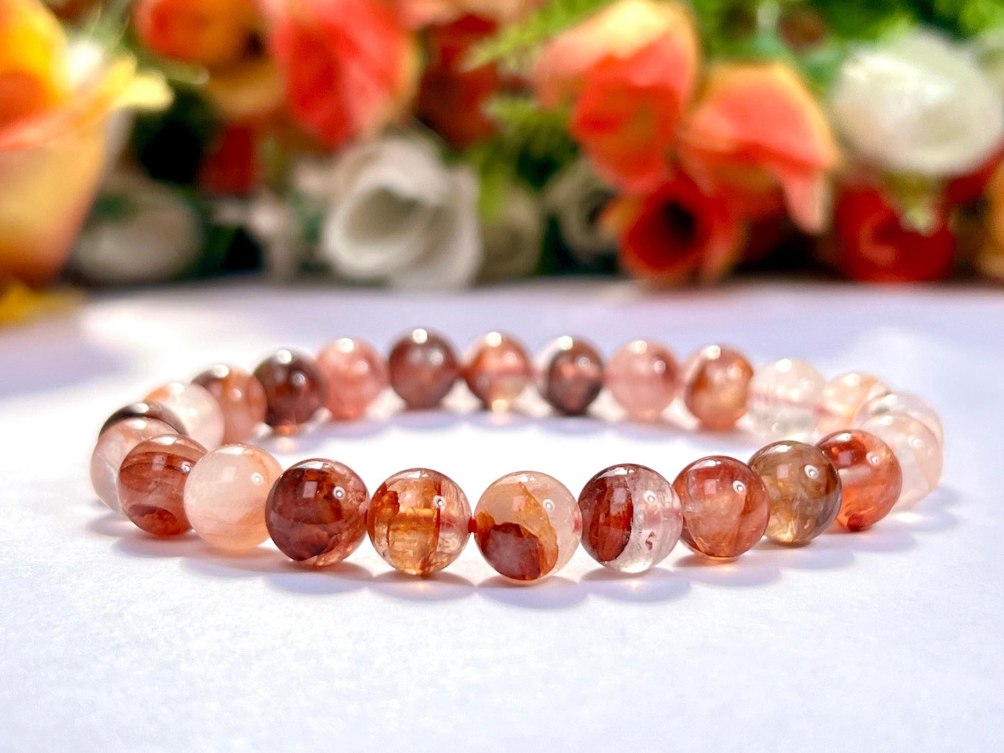 Red Fire Azeztulite Stone Bracelet l Stretchable Bracelet l Unisex Bracelet l 8 MM Bracelet