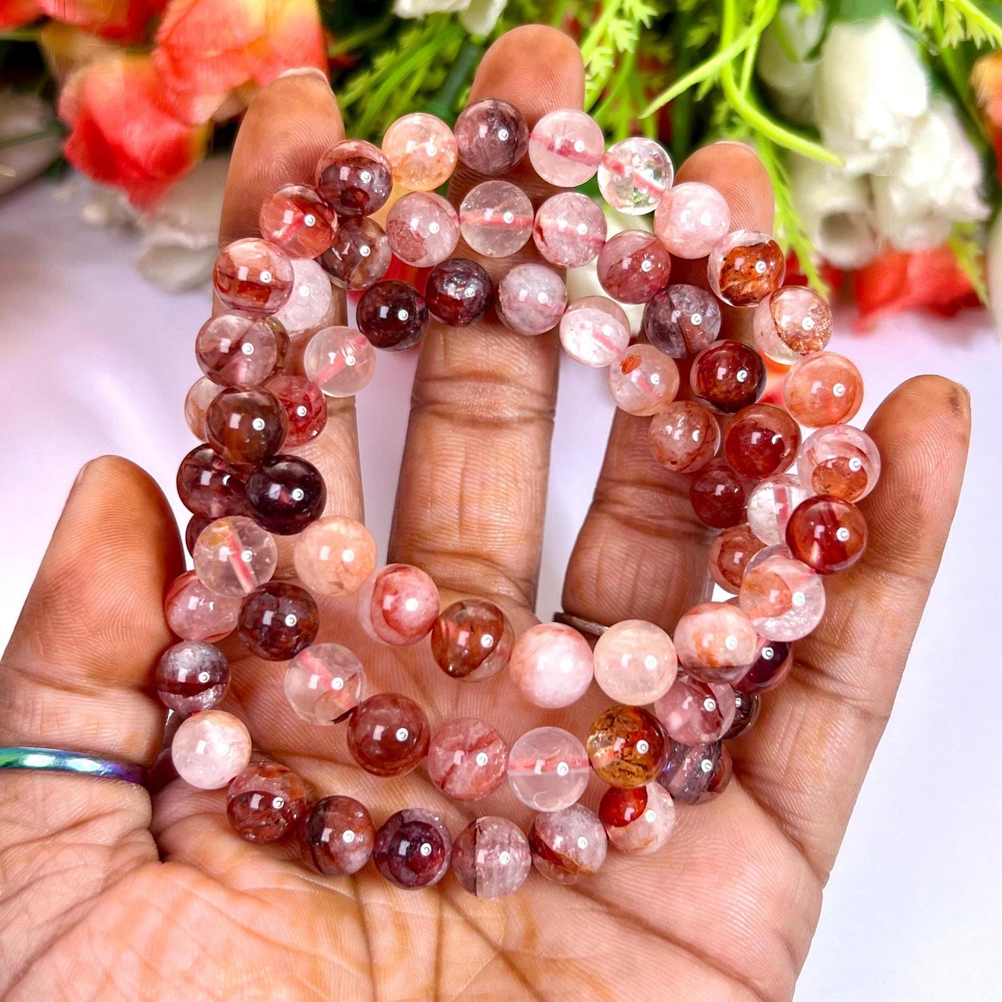 Red Fire Azeztulite Stone Bracelet l Stretchable Bracelet l Unisex Bracelet l 8 MM Bracelet