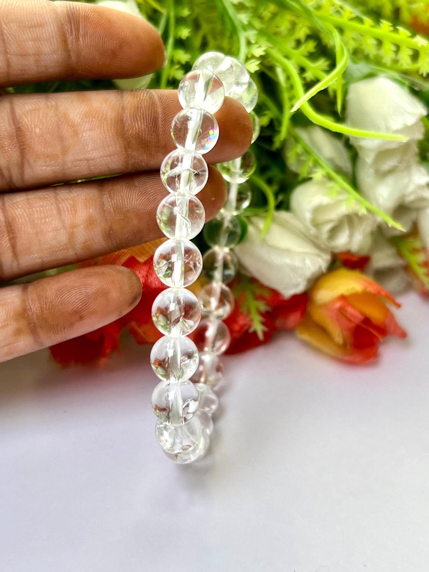 Rainbow Anandalite Quartz Aurora Quartz Crystal Stone Bracelet l Stretchable Bracelet l Unisex Bracelet l 8 MM Bracelet