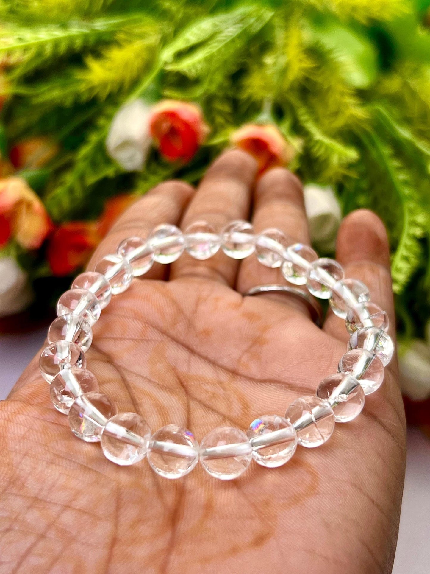 Rainbow Anandalite Quartz Aurora Quartz Crystal Stone Bracelet l Stretchable Bracelet l Unisex Bracelet l 8 MM Bracelet