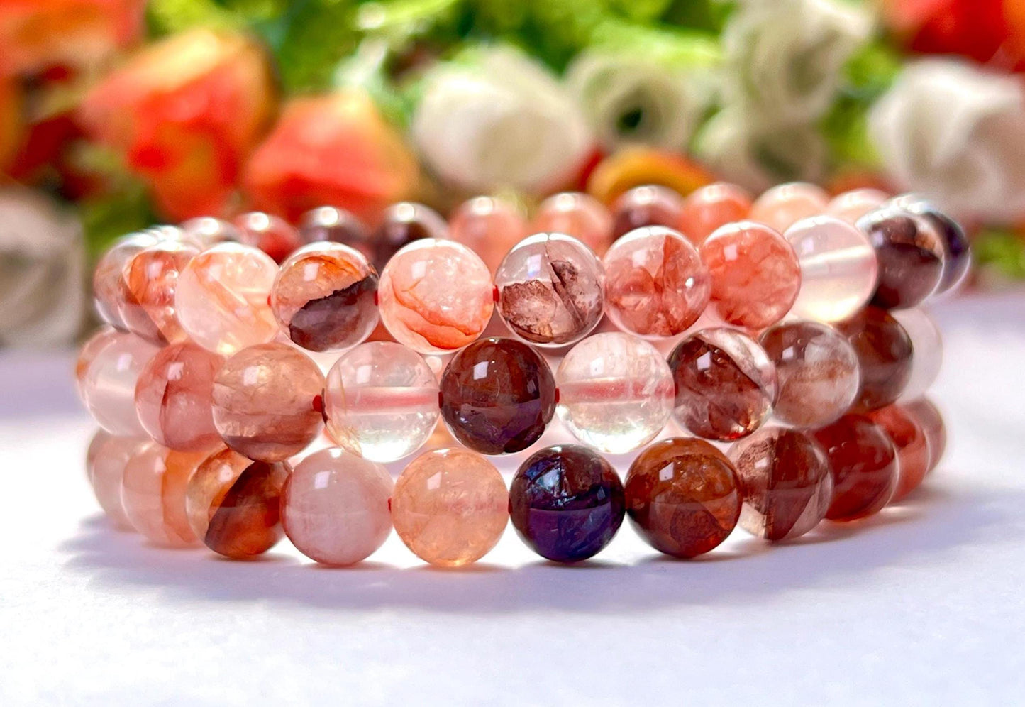 Red Fire Azeztulite Stone Bracelet l Stretchable Bracelet l Unisex Bracelet l 8 MM Bracelet