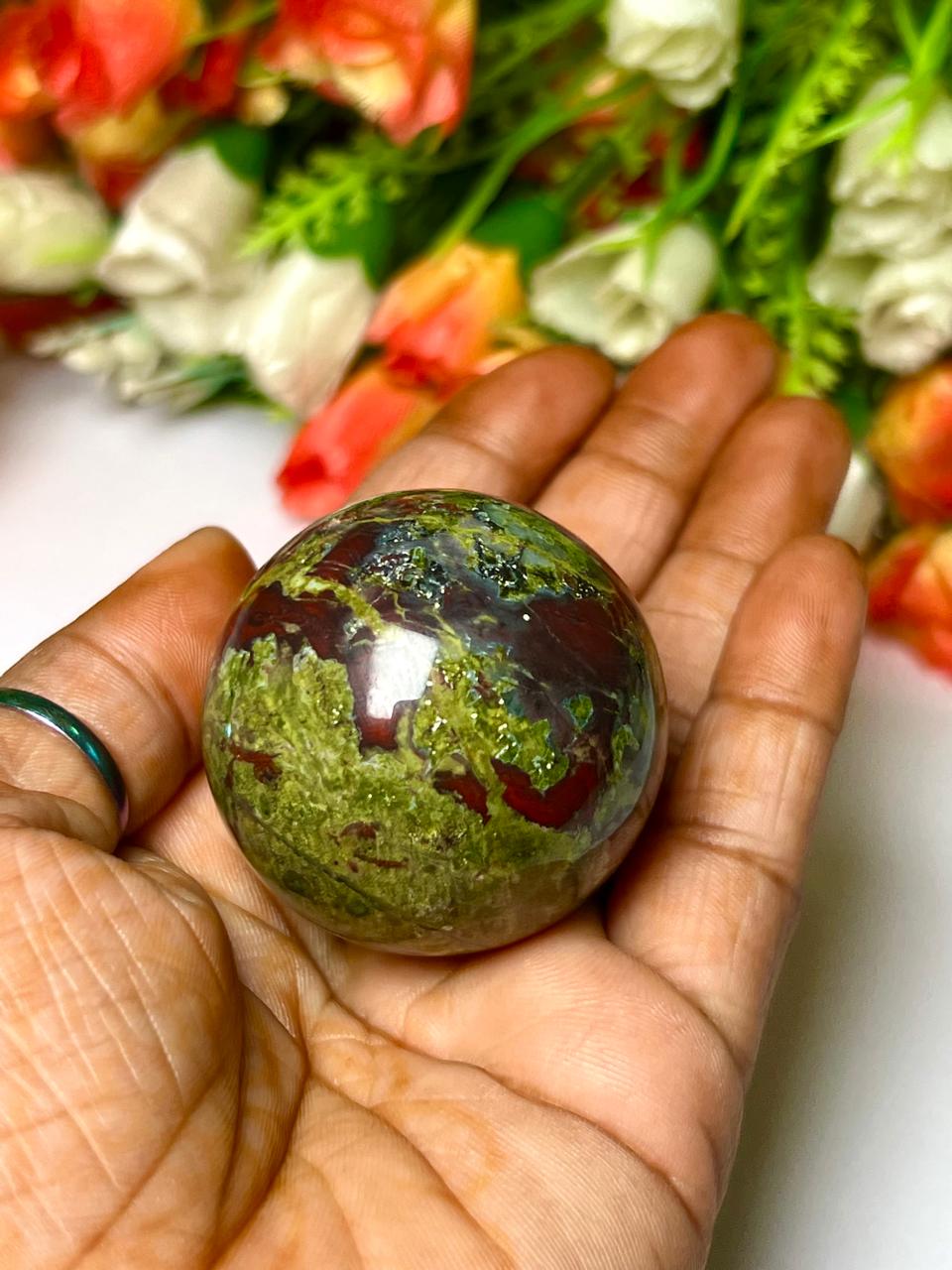 Dragon Blood Stone Stone Sphere 40 MM Crystal Ball Orb Pocket Stone Meditation Space Crystal Grid With wooden Stand