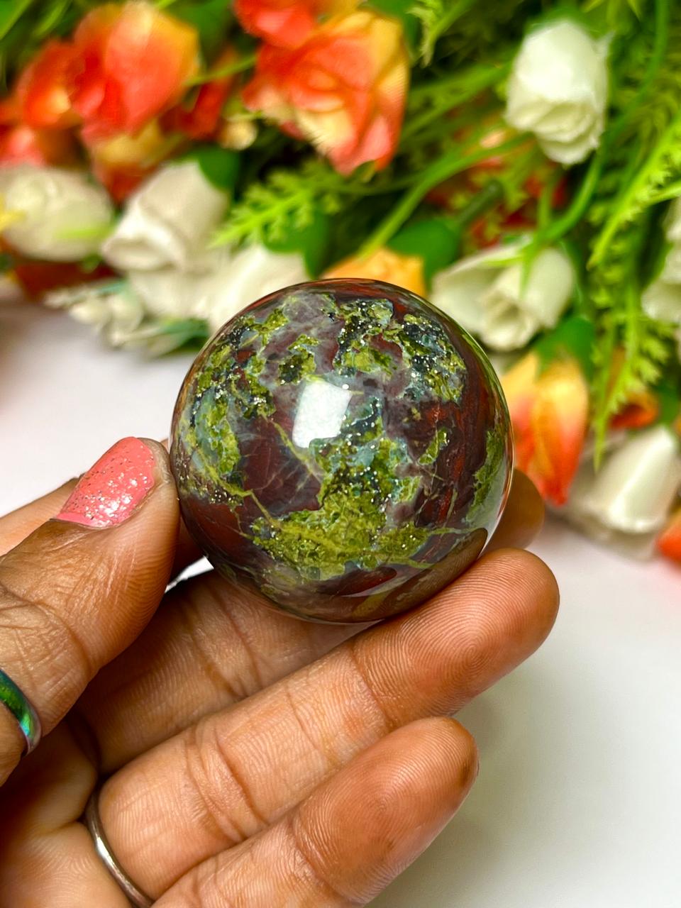 Dragon Blood Stone Stone Sphere 40 MM Crystal Ball Orb Pocket Stone Meditation Space Crystal Grid With wooden Stand