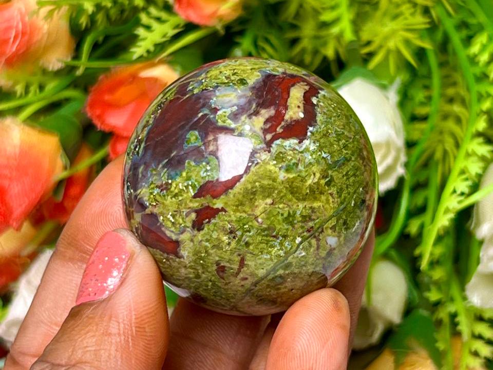 Dragon Blood Stone Stone Sphere 40 MM Crystal Ball Orb Pocket Stone Meditation Space Crystal Grid With wooden Stand