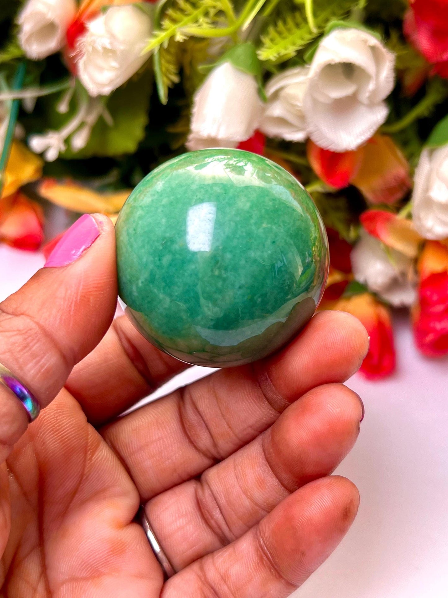 Green Aventurine Stone Sphere 40 MM Crystal Ball Orb Pocket Stone Meditation Space Crystal Grid With wooden Stand