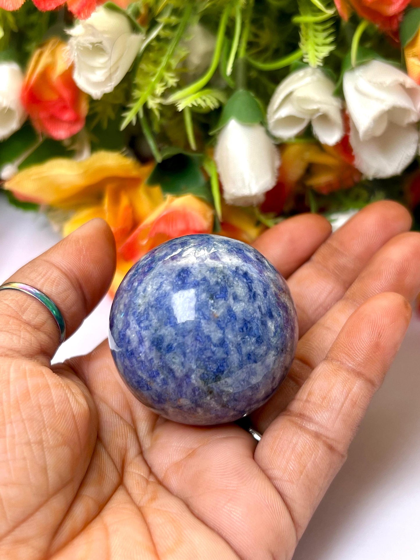 Sodalite Stone Sphere 40 MM Crystal Ball Orb Pocket Stone Meditation Space Crystal Grid With wooden Stand
