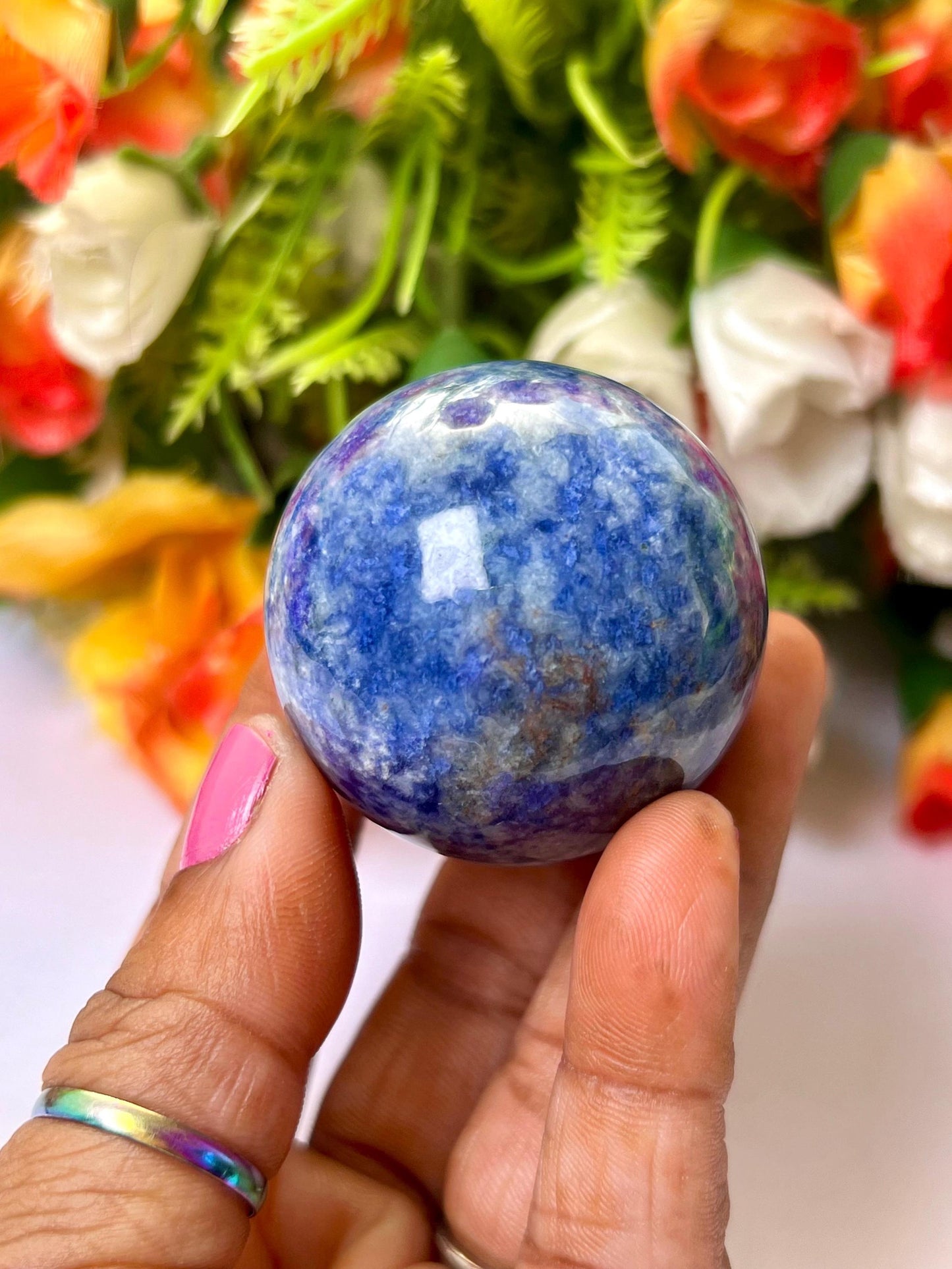 Sodalite Stone Sphere 40 MM Crystal Ball Orb Pocket Stone Meditation Space Crystal Grid With wooden Stand