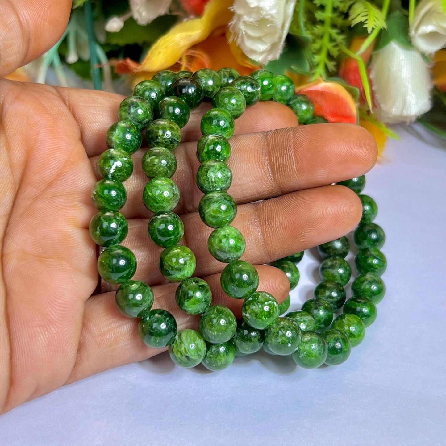 Diopside Chrome Stone Bracelet l Stretchable Bracelet l Unisex Bracelet l 8 MM Bracelet