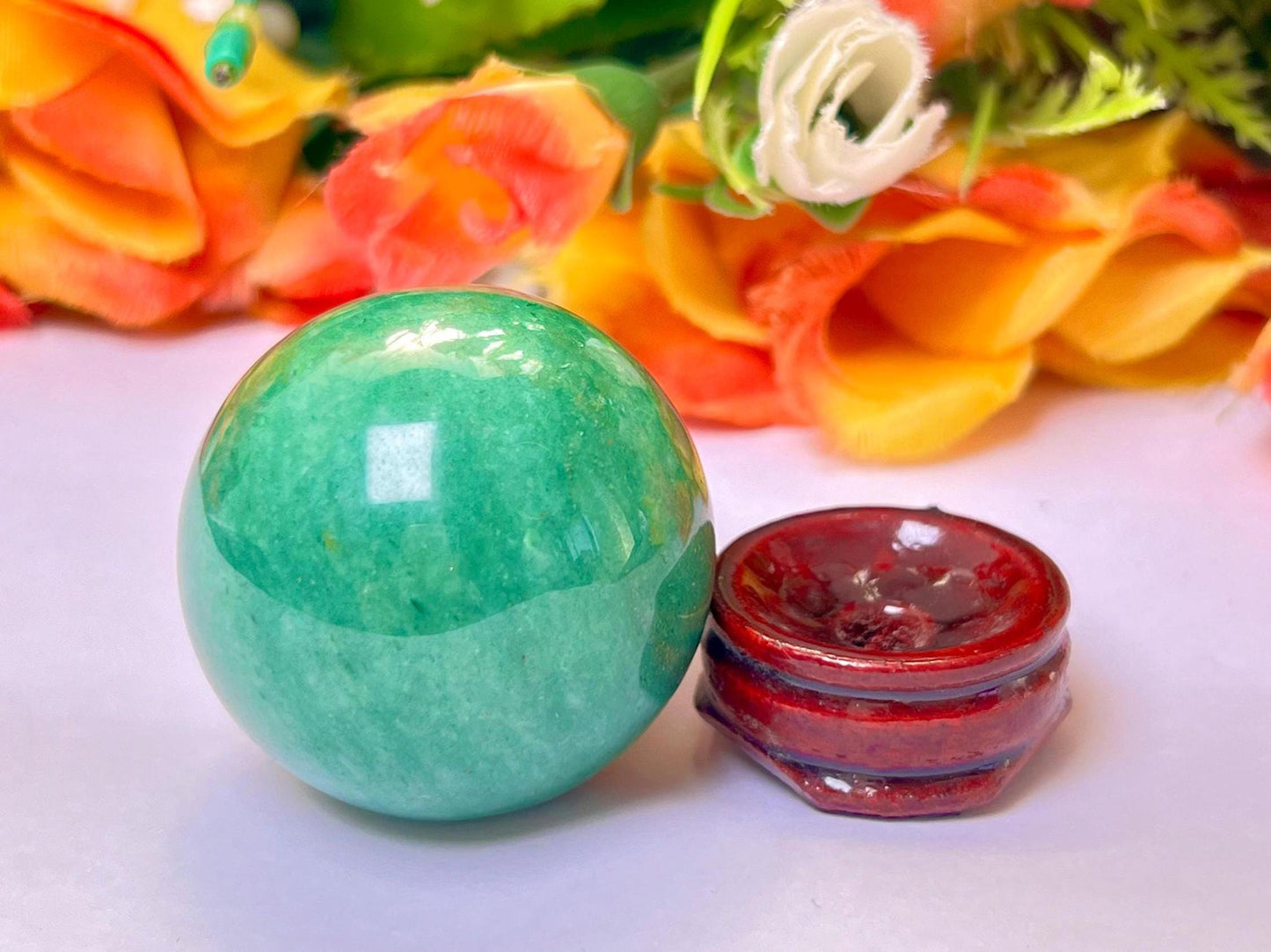 Green Aventurine Stone Sphere 40 MM Crystal Ball Orb Pocket Stone Meditation Space Crystal Grid With wooden Stand