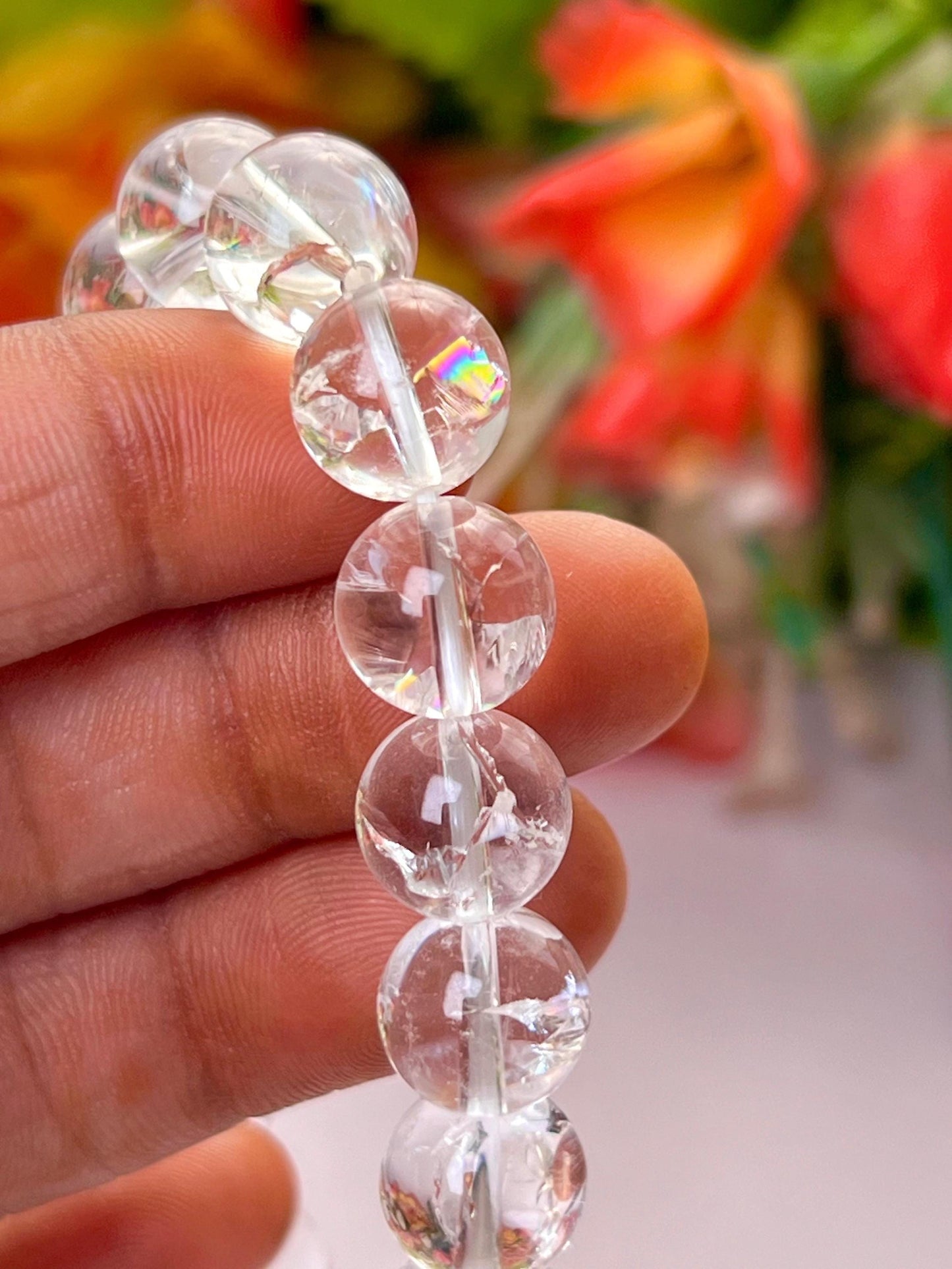 10 MM Rainbow Satyaloka Quartz Crystal Stone Bracelet