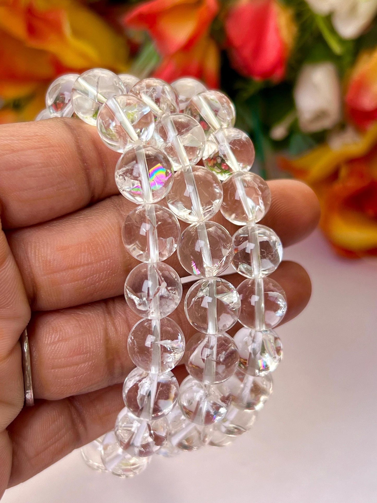 10 MM Rainbow Satyaloka Quartz Crystal Stone Bracelet
