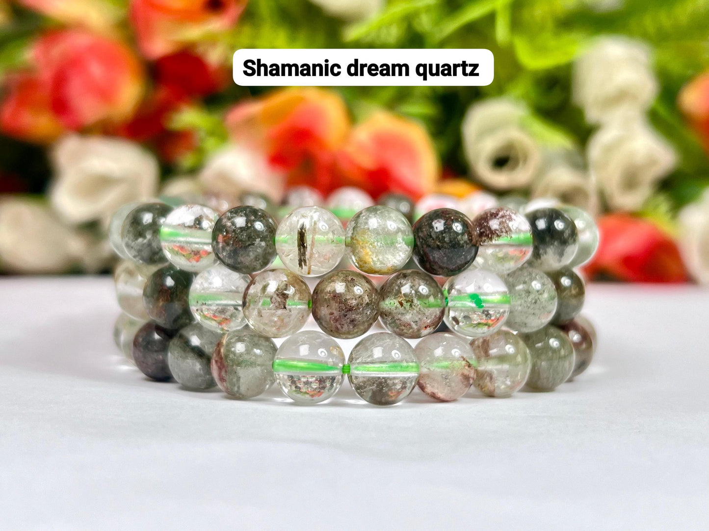 Shamanic Dream Quartz Stone l Lodolite Stone l Chaman Dream Quartz Bracelet l Stretchable Bracelet l Unisex Bracelet l 8 MM Bracelet