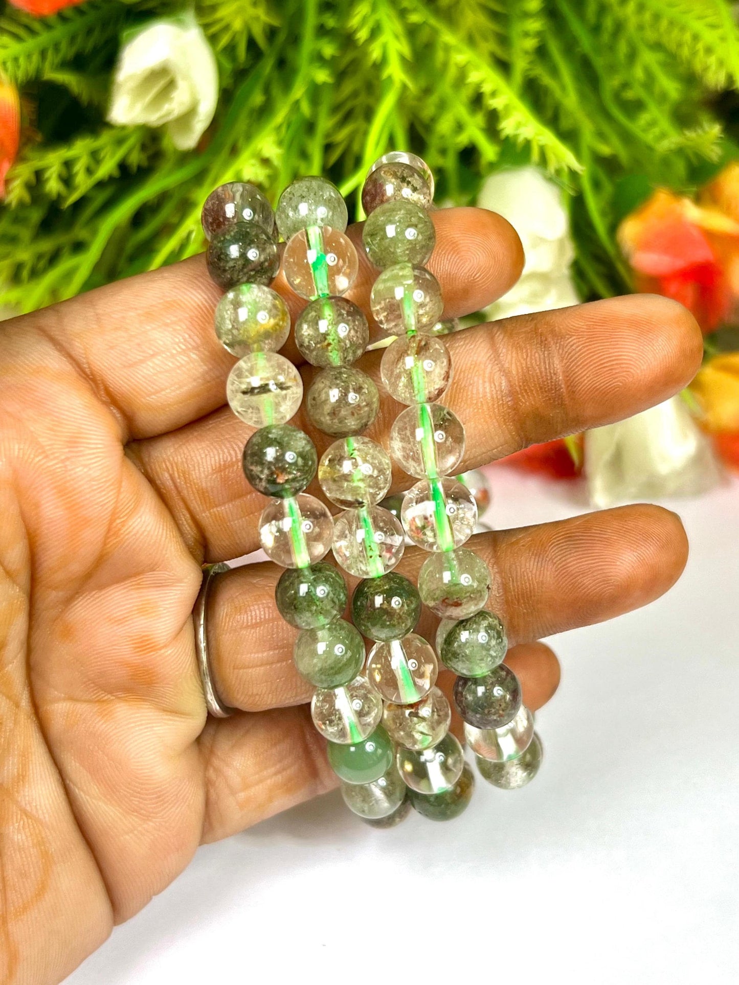 Shamanic Dream Quartz Stone l Lodolite Stone l Chaman Dream Quartz Bracelet l Stretchable Bracelet l Unisex Bracelet l 8 MM Bracelet