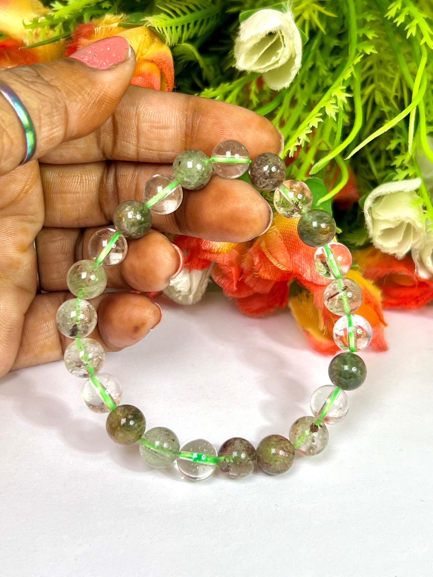 Shamanic Dream Quartz Stone l Lodolite Stone l Chaman Dream Quartz Bracelet l Stretchable Bracelet l Unisex Bracelet l 8 MM Bracelet