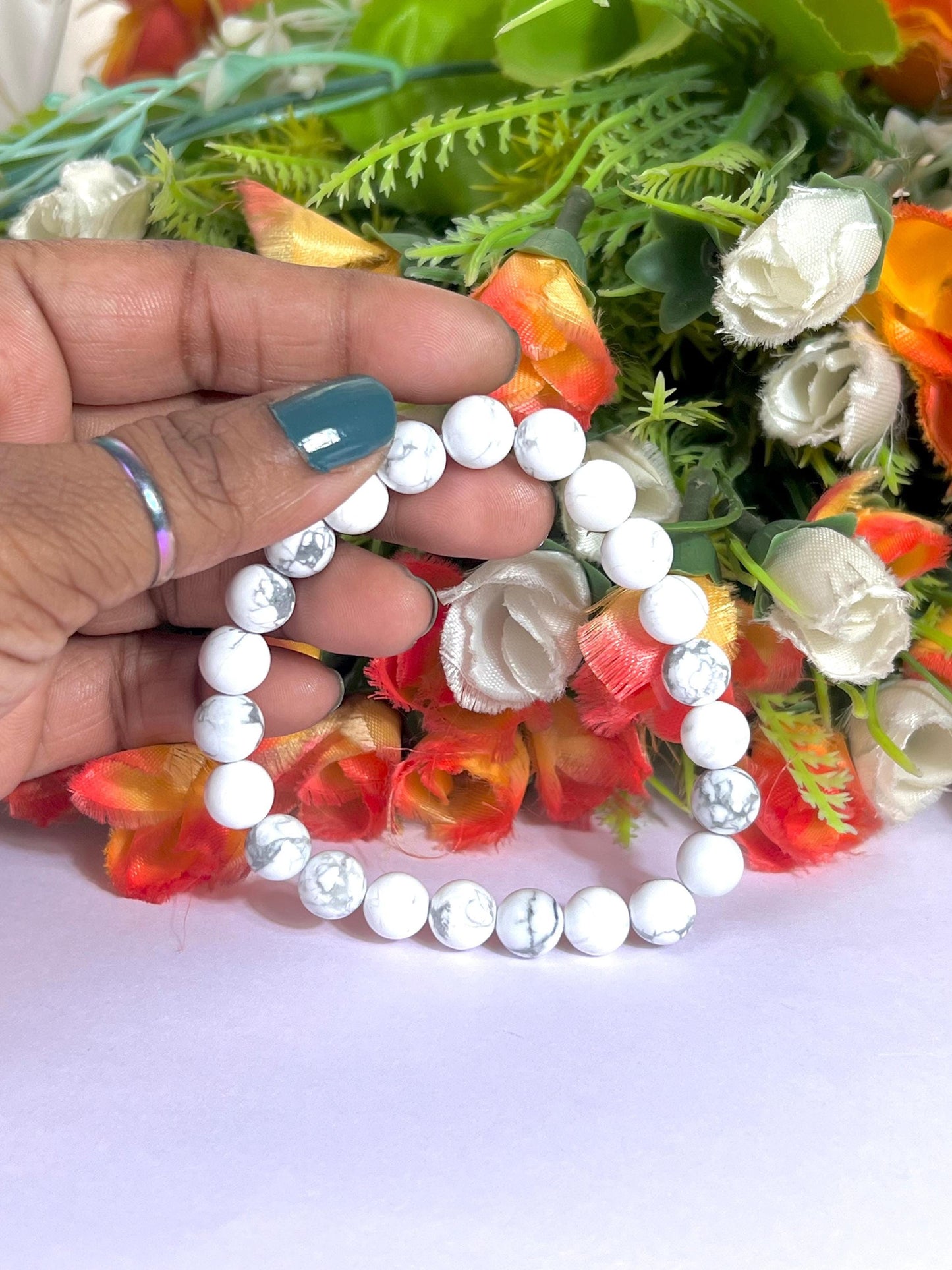 Howlite Stone Bracelet l Stretchable Bracelet l Unisex Bracelet l 8 MM Bracelet