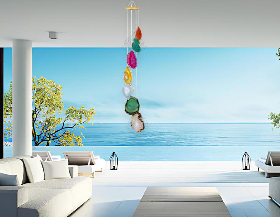 7 Seven Chakras Agate Slice Windchime Feng Shui Vastu , Home & Office Décor, Housewarming Gift