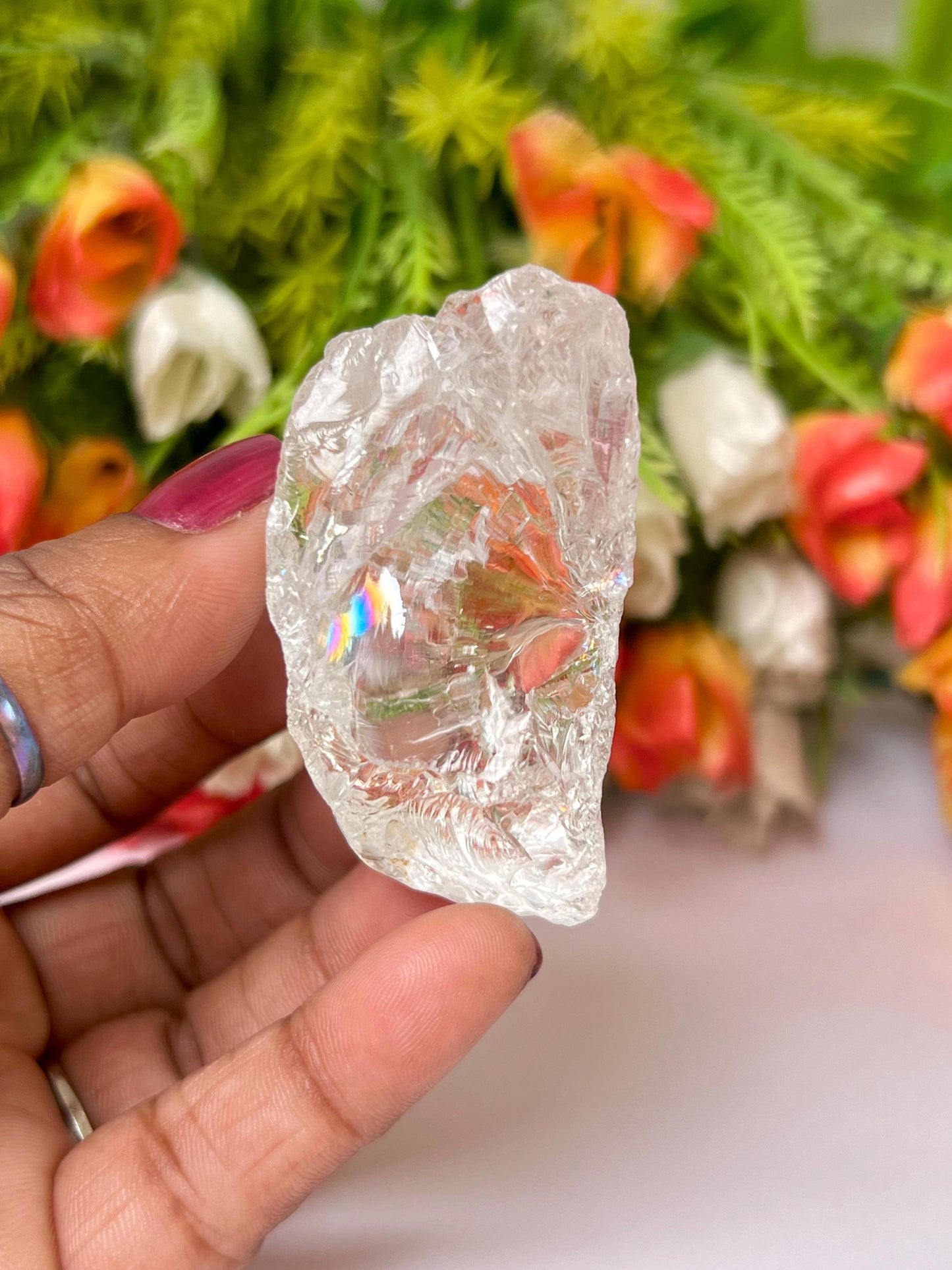 Premium Rainbow Satyaloka Quartz Crystal Natural Rough Stone with Beautiful Rainbow 70 Gram