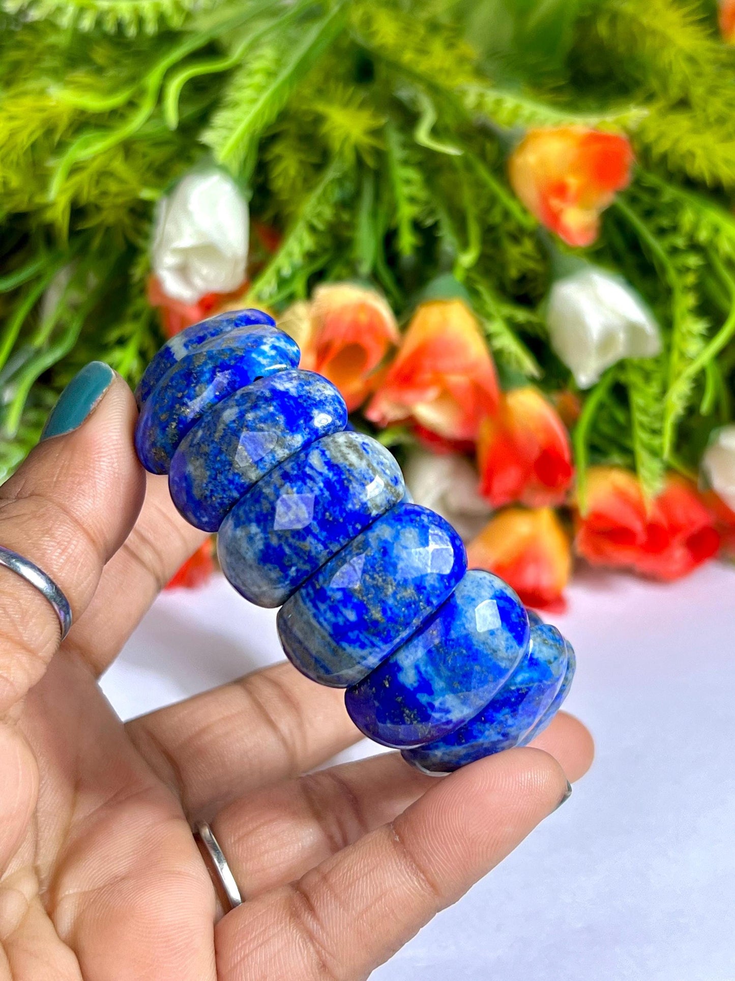 25 MM Lapis Lazuli Stone Bracelet l Stretchable Bracelet High Grade